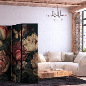 Paravent - Floral Illustration - Magnificent Flower Buds on a Turquoise Background