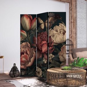 Paravent - Floral Illustration - Magnificent Flower Buds on a Turquoise Background