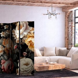 Paravent - Floristry in Vintage Style - a Plethora of Colorful Flowers on a Black Background