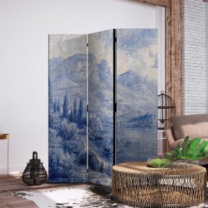 Paravent - Italian Landscape - Lake Como Painted in Shades of Blue