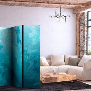 Paravent - Koi Fish Under The Water Surface - a Cluster of Japanese Fish in The Depths of The Pond in Shades of Navy And Blue