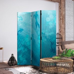 Paravent - Koi Fish Under The Water Surface - a Cluster of Japanese Fish in The Depths of The Pond in Shades of Navy And Blue