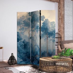 Paravent - Landscape With Trees in Illustration Style Fairy Blue Forest
