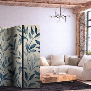 Paravent - Leaves in Blue Colors - Delicate Botanical Motif
