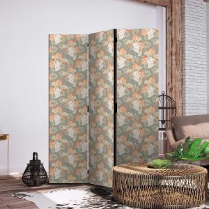 Paravent - Little Bouquets - Exotic Flowers and Leaves on a Gray-Green Background