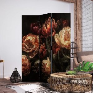 Paravent - Magnificent Tulips - Bouquet of Flowers in Red and White on a Black Background