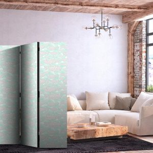 Paravent - Minimalist Fish - Fish of Grey Dots on a Crystal Clear Water Surface in Mint Green Colors