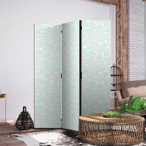 Paravent - Minimalist Fish - Fish of Grey Dots on a Crystal Clear Water Surface in Mint Green Colors