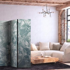 Paravent - Ornaments in Rubbed Faded Turquoise - Delicate Floral Pattern