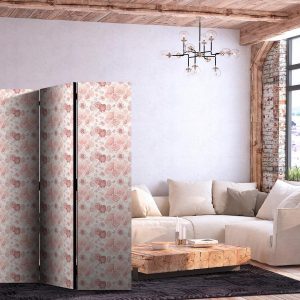 Paravent - Pink Blossoming - Flowers in Warm Colors on a White Background