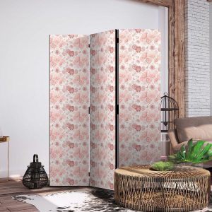 Paravent - Pink Blossoming - Flowers in Warm Colors on a White Background