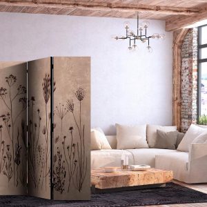 Paravent - Plant Vintage - Delicate Field Flowers on a Background in Lime Wash Technique