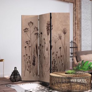 Paravent - Plant Vintage - Delicate Field Flowers on a Background in Lime Wash Technique