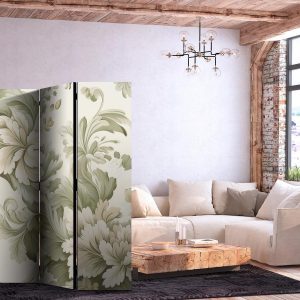 Paravent - Retro Vintage Flowers in Soft Cream and Green Colors