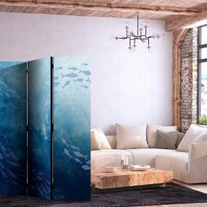 Paravent - Schools of Fish - Luminous Clusters of Fish in Blue Hues Amidst the Sea Depths