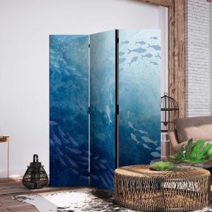 Paravent - Schools of Fish - Luminous Clusters of Fish in Blue Hues Amidst the Sea Depths