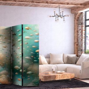 Paravent - Spectacular Underwater Landscape - Fish in an Underwater World in Turquoise Blue Beige and Delicate Orange Colors