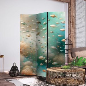 Paravent - Spectacular Underwater Landscape - Fish in an Underwater World in Turquoise Blue Beige and Delicate Orange Colors