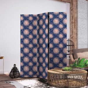 Paravent - Sunny Patterns - Repeating Sun Motif on a Navy Background