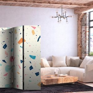 Paravent - Terrazzo with Multicolored - Large Elements - Cheerful Pattern on a Light Background