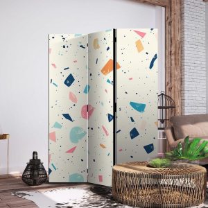 Paravent - Terrazzo with Multicolored - Large Elements - Cheerful Pattern on a Light Background