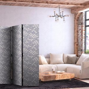 Paravent - Underwater School of Small Fish - Tiny Light-Beige Fishes Against Marine Depths in Grey Shades