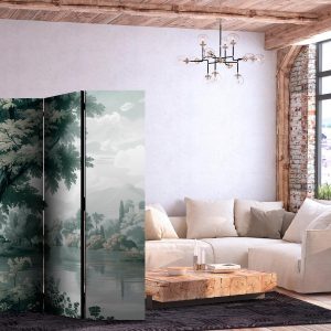 Paravent - View of the Park and Lake - Retro Vintage Landscape in Greens