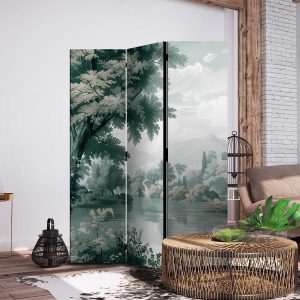 Paravent - View of the Park and Lake - Retro Vintage Landscape in Greens