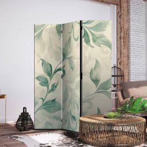 Paravent - Watercolor Botanical Motif - Delicate Green and Beige Leaves