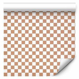Tapisserie murale - Checkerboard Pattern - Brown-White Grid with a Subtle Noise