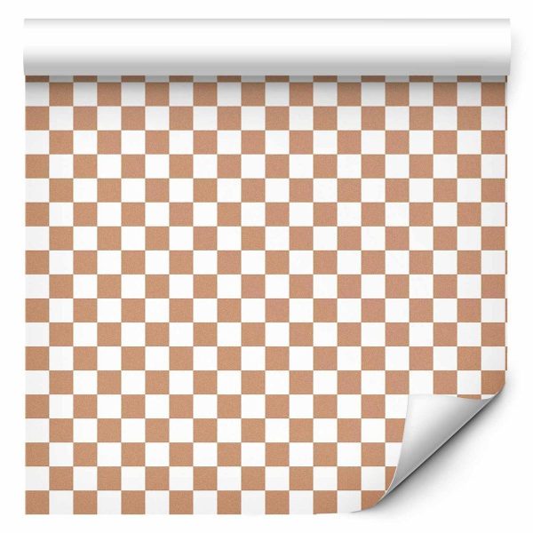 Tapisserie murale - Checkerboard Pattern - Brown-White Grid with a Subtle Noise