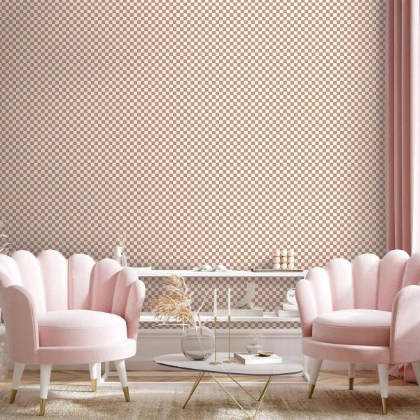 Tapisserie murale - Checkerboard Pattern - Brown-White Grid with a Subtle Noise
