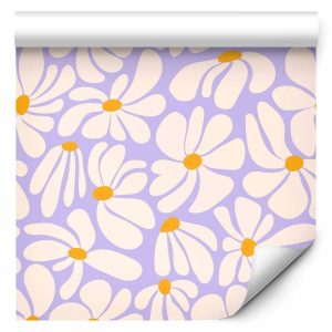 Tapisserie murale - Cute Creamy Little Flowers - Small flowers with creamy - wind-blown petals on a blue background