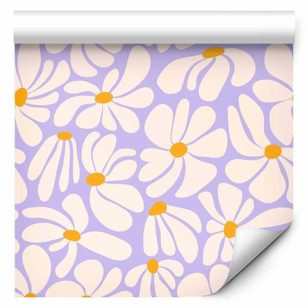 Tapisserie murale - Cute Creamy Little Flowers - Small flowers with creamy - wind-blown petals on a blue background