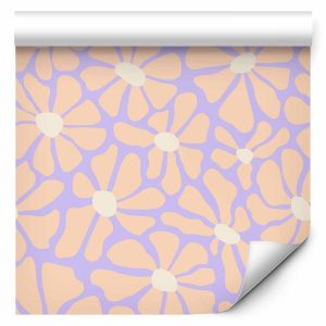 Tapisserie murale - Cute Light-Beige Little Flowers - Small flowers with beige - undulating petals on a blue background