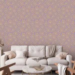 Tapisserie murale - Cute Light-Beige Little Flowers - Small flowers with beige - undulating petals on a blue background
