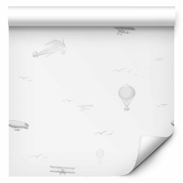 Tapisserie murale - Drawing - Airplanes - balloons - and airships against a sky full of birds