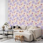 Tapisserie murale - Floating Flowers - Tiny - wind-borne flowers in three colors - on a light background