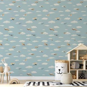 Tapisserie murale - Illustration - Yellow-blue airplanes against a blue sky