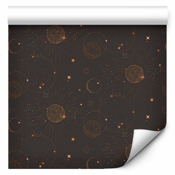 Tapisserie murale - Night Sky - Artistic Composition of Suns and Planets on a Black Background