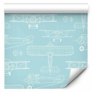 Tapisserie murale - Sketch - Outline of an airplane in white on a turquoise background