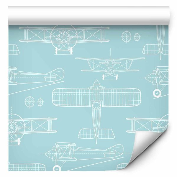 Tapisserie murale - Sketch - Outline of an airplane in white on a turquoise background
