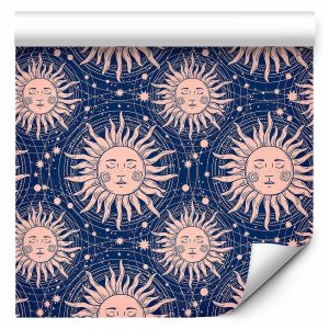 Tapisserie murale - Sunny Patterns - Repeating sun motif on a navy background