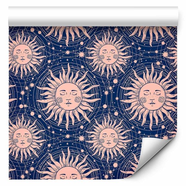 Tapisserie murale - Sunny Patterns - Repeating sun motif on a navy background