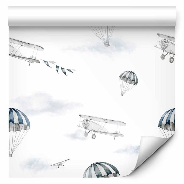 Tapisserie murale - Watercolor - Airplane show on a bright sky with delicate clouds