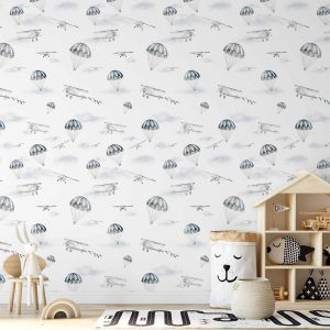 Tapisserie murale - Watercolor - Airplane show on a bright sky with delicate clouds