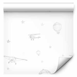 Tapisserie murale - Watercolor - Airplanes and balloons painted on a white sky background