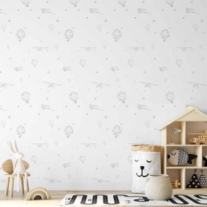 Tapisserie murale - Watercolor - Airplanes and balloons painted on a white sky background