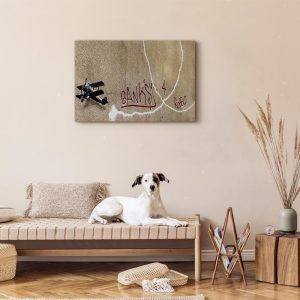 Tableau - Banksy's Plane (1-part) - Red Graffiti Text on Mural Background