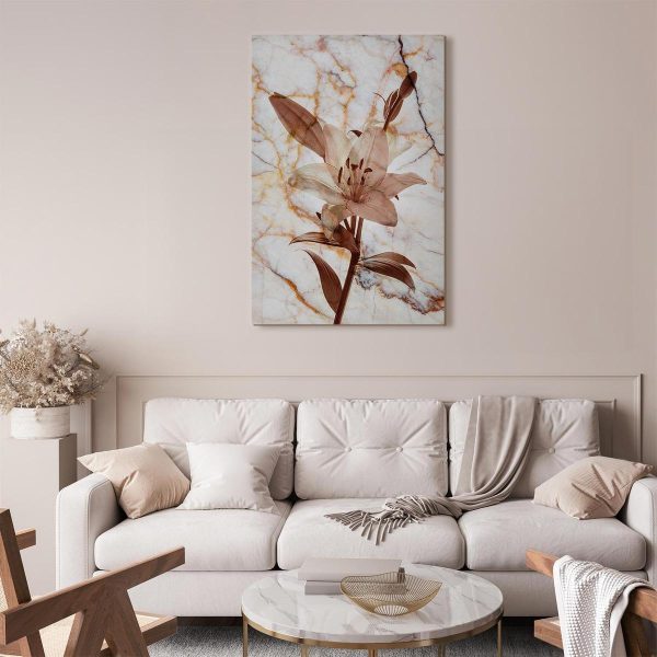 Tableau - Elegance of a Flower (1-part) - Delicate Lily on Marble in Sepia